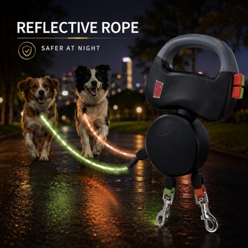 Laisse Double pour 2 Chiens, Laisse Chien Enrouleur 3 m avec Corde Rétractable, Double Laisse Extensible pour Petits Chiens, Gros Chiens et Animaux de Compagnie