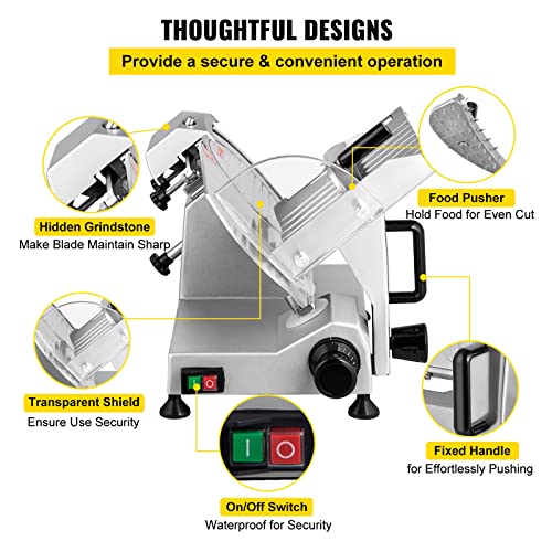 Image of VEVOR Commercial Meat Slicer, 200W Electric Deli Food Slicer, 0-12mm Adjustable Thickness Electric Meat Slicer, 350-400RPM Slicer with 8.7'' Chromium-plated Steel Blade for Home & Commercial Use