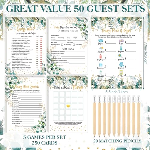 Image of Patelai 321 Pcs Greenery Baby Shower Game Decorations, Pencils Clothespins