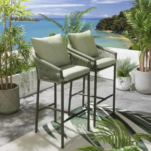 Image of BRISHI Outdoor Bar Set Garden Patio Bar Set Chairs and Table Set Balcony Braid & Rope (2 Seater, Green)