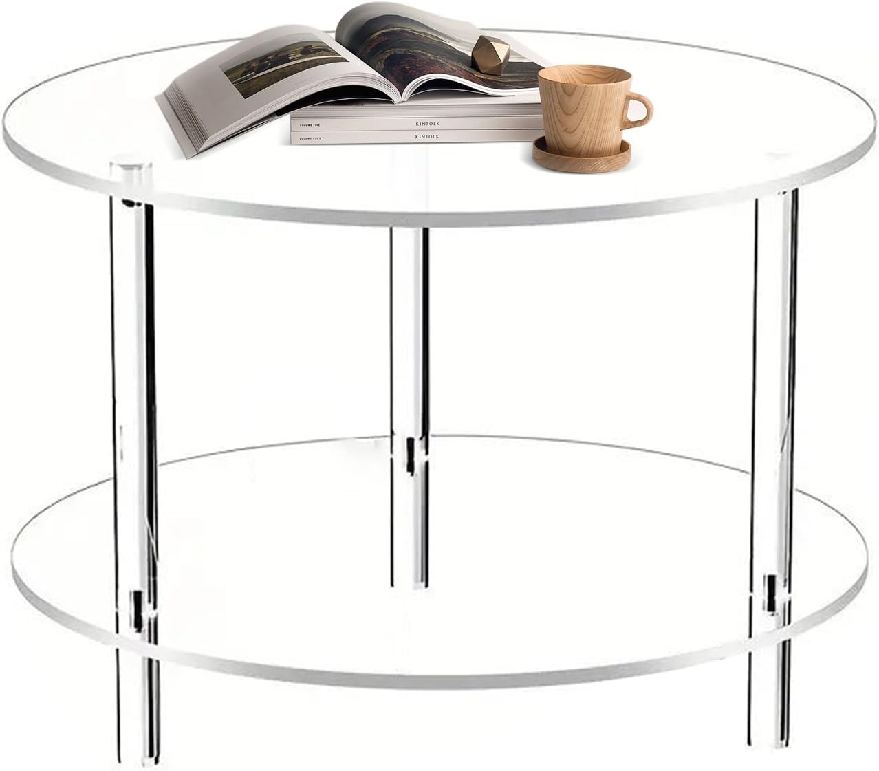 – Acrylic Coffee Table | 2-Tier Living Room Center Table,Modern Furniture, 15.7 x 15.7 x 16.5 Inch Clear Nightstand for Small Space Apartment Balcony