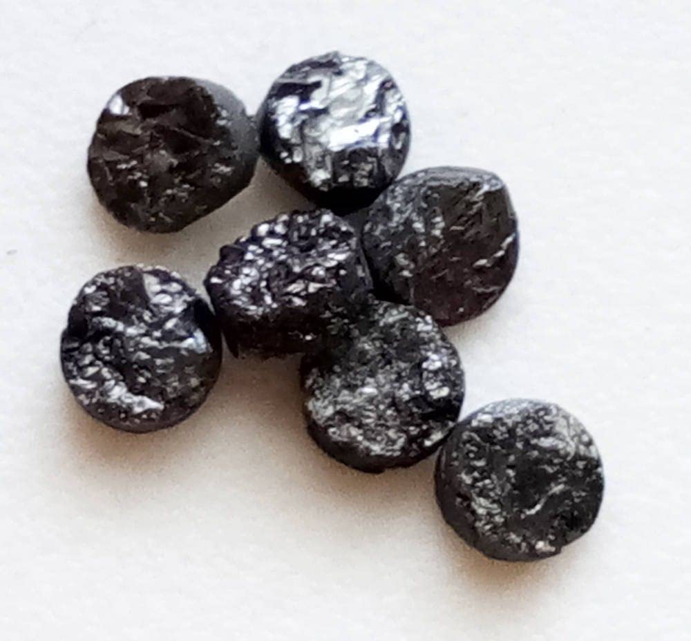 Dischi diamantati grezzi, pneumatico diamantato nero naturale, borchie diamantate 1 pezzo, forma di bottone diamantato grezzo per gioielli - Ppd701 per donna, nero, 7-7,3 mm