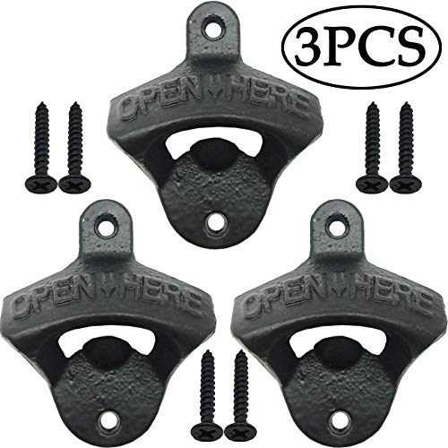 TIHOOD 3PCS Cast Iron Wall Mounted Bottle Opener Vintage Beer Bottle Opener Suitable