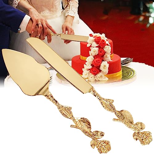 2Pcs Wedding Cake Knife and Server Set, Gold Cake Cutting Set Zinc Alloy Cake Knife Retro Cake Pie Pastry Servers for Wedding Birthday Party