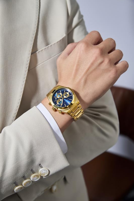 Image of Giordano Luxury Multifunction Quartz Watch for Men with Round Dial, Triple Sub-Dials, Moonphase Display, Date Window, Water Resistant and Stainless Steel Strap - GZ-50152