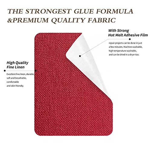 Image of King Mountain Premium Linen Fabric Iron-on Repair Patch, Inside&Outside Fabric Repair Patch, 3 inchx60 inch with Backing Glue Linen Repair Decorative Patch kit (Linen-3 inchx60 inch, Red)