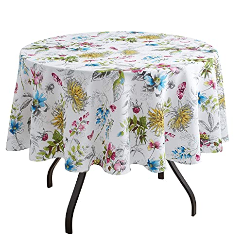Benson Mills Spillproof Floral Spring/Summer Fabric Indoor Outdoor Tablecloth, Outdoor Table Cloth For Round Tables, Picnic/Patio Table Covers (Blooming Floral, 70" Round) #TOP1