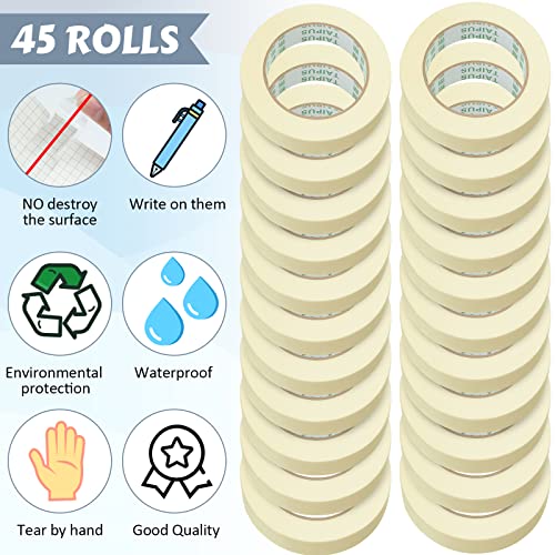 Image of Fainne 45 Rolls Masking Tape Bulk 0.8 Inch 55 Yards | General Purpose Tape for Classroom, Labeling, Crafts, Office, School Projects, Easy Tear & Clean Removal, Beige White