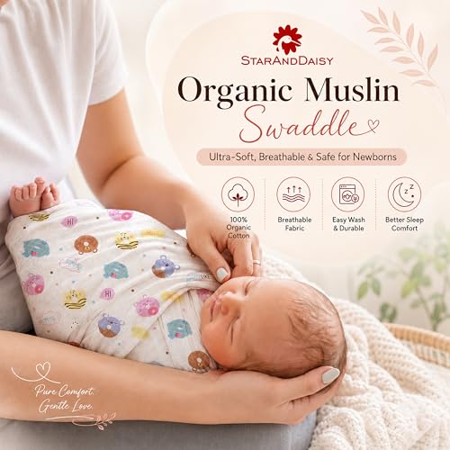 Image of StarAndDaisy Swaddle Wrap for Baby, Muslin Cotton Baby Cloth or Blankit for New Born, Soft Muslin Clothes, Lightweight Baby's Swaddle & Receiving Blanket.