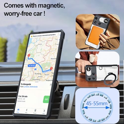 Image of for Nothing Phone 3 Case with Ring Stand Holder [Compatible with Magsafe] TPU Bumper + Acrylic Back Military Grade Airbags Shookproof Drop Protection [1 Tempered Film],Stand Black