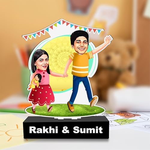 Image of ZOCI VOCI Hand in Hand Personalized Caricature for Brother & Sister, Unique Rakshabandhan Gifts