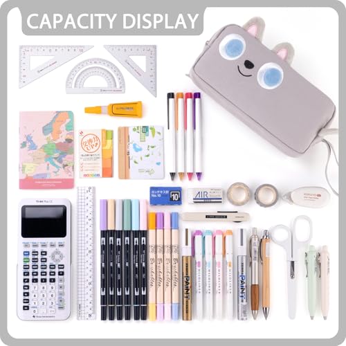 Image of CICIMELON Cartoon Pencil Case, Large Capacity Pen Pouch with Embroidered Animal Design, School Supplies Bag for Kids, Teens, Students (Gray Dog)