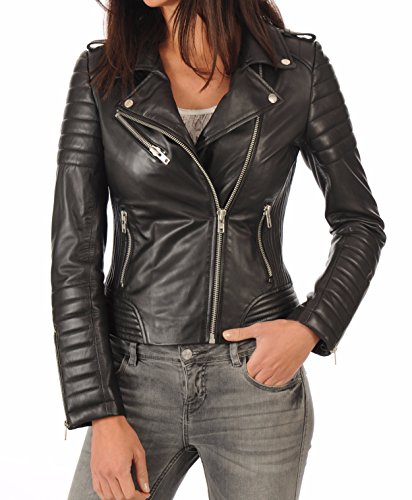 Leather Farm Women's Lambskin Leather Bomber Biker Jacket Medium