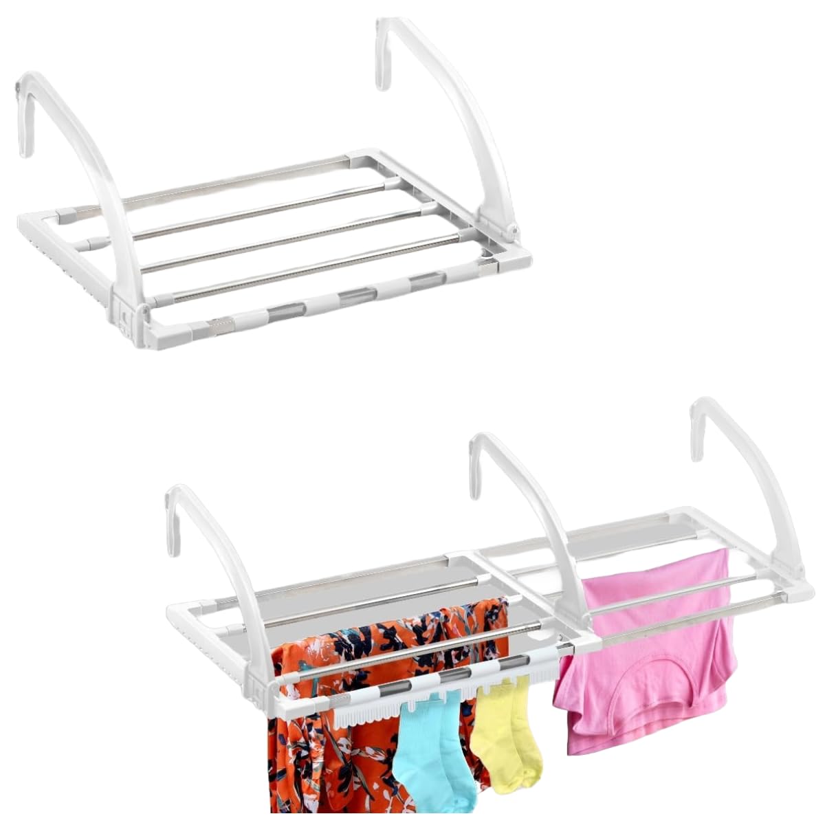 Ur Choice White Extendable Radiator Airer – Stainless Steel Drying Rack For Clothes | Foldable Laundry Dryer With 7 Bars | Space-Saving Radiator Clothes Airer | Adjustable Indoor Dryer (, 20×38×78 Cm)