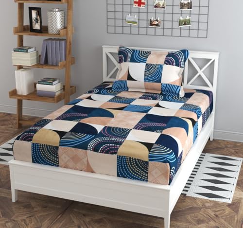 Image of la' amour Cotton Printed 160 tc Flat Single Bedsheets for Summer with Pillow Cover Breathable | Wrinklefree (Size-60 X 90 Inch) Floral, Autumn Leaf Ivory