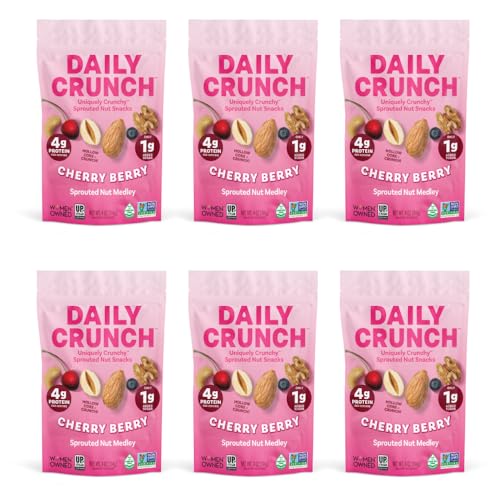 Image of Daily Crunch Sprouted Almonds and Dehydrated nuts for a Unique Crunch, Keto Friendly, Non-GMO Zero Seed Oils, Gluten Free 4oz (6 Pack, Cherry Berry)