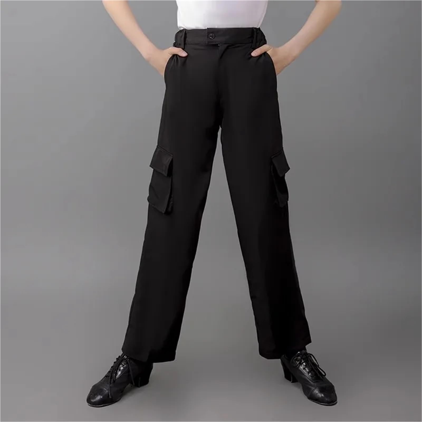 Latein Tanzhosen for Herren Khaki Farbe Junge Latein Tanzen Hose Gerade Barrel Kinder Rumba/Cha Cha/Samba Dancewear Racing Schnürhose(Black,150CM)
