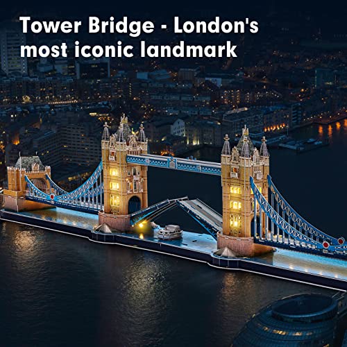 CubicFun LED London Tower Bridge 3D Puzzles for Kids Adults 89 * 24 * 20 CM- London Souvenirs Building Model Kit Gifts - Image 2