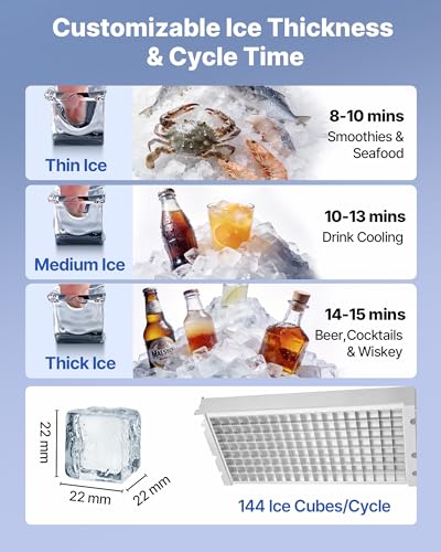 Image of VEVOR Commercial Ice Maker Machine with Pump, 440 lbs /24h with 85 lbs Storage Capacity, Built-in /Freestanding /Under Counter, Stainless Steel Ice Maker with LED Display & Self-Cleaning, for Home Bar