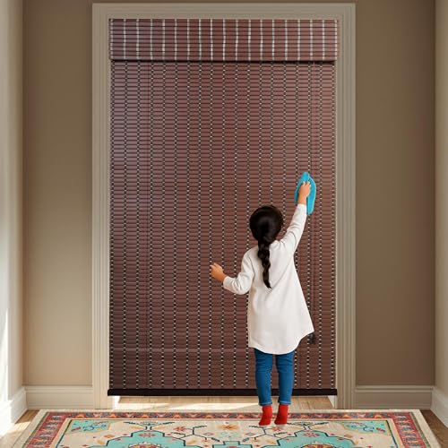 Image of Light Filtering & Cooling PVC Exterior & Interior Window Blind for Balcony and Outdoor Area - Sun Shade, Heat Reducing, Rain Resistant Choclate Brown (4 Feet Width X 7 Feet Height)
