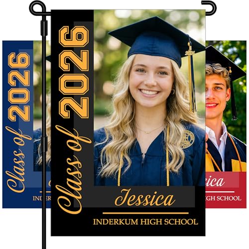Personalized Graduation Yard Flag Class of 2026 with Photo Name & School - Custom Outdoor Lawn Banners Double-Sided Garden Sign for High School & College Graduate Party Decorations
