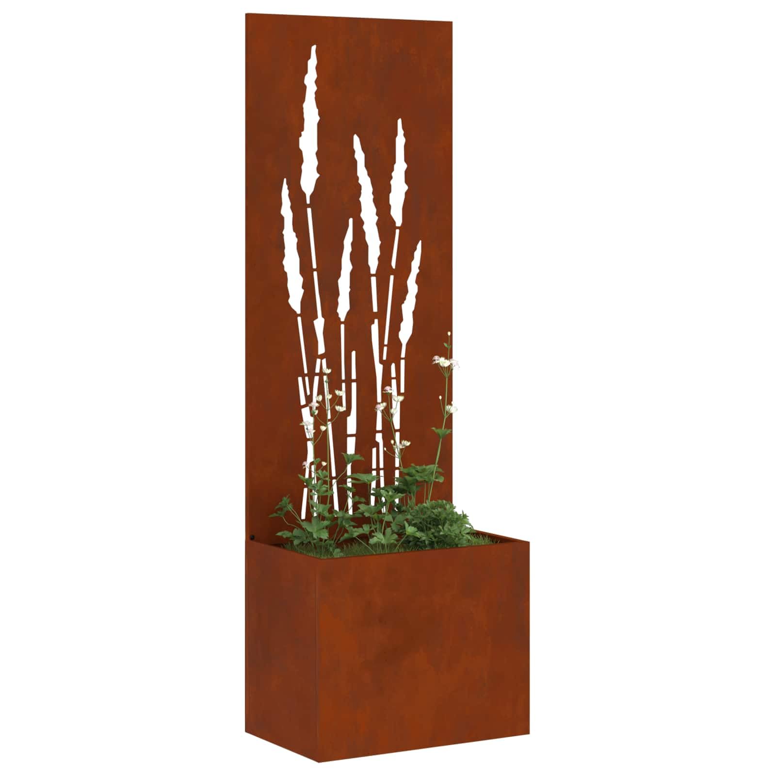 Ogrodowa ochrona przed wzrokiem na płótnie ze stali odpornej na warunki atmosferyczne, 50 x 150 cm o zardzewiałym wyglądzie i dekoracyjnym inkrustowaniu na taras i do ogrodu, matowa