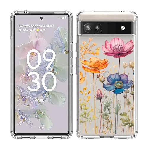 Coque Google Pixel 6a souple antichoc et transparente à fleurs