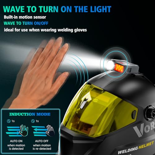 Image of Large View True Color Auto Darkening Welding Helmet with LED Light - Solar Powered, 4 Arc Sensors, 1 /1 /1 /1 Optical Clarity, Wide Shade 4 /5-13 for TIG MIG ARC Grind