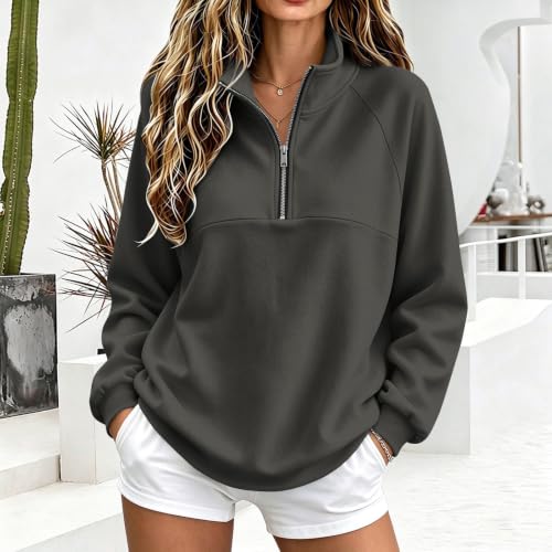 Womens Quarter Zip Sweatshirt Cozy Drop Shoulder Mockneck Fleece Pullover - image 6