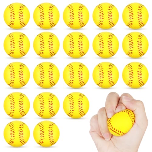 20 Pieces Mini Softball Stress Balls Softball Foam Sports Balls Small Squeeze Anxiety Bulk Toy Ball for Kids Softball Birthday Party School Carnival Party Supplies (Yellow)