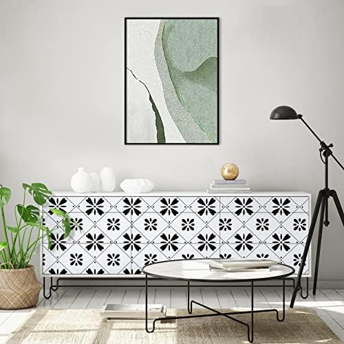 Sticky Back Plastic Self Adhesive Wallpaper White Black Geometric 44x300cm Waterproof Vinyl Film Roll Contact Paper Peel and Stick for Kitchen Bedroom Cupboard Removable DIY Modern Furniture Sticker