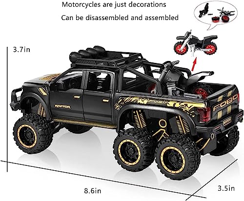 Image of DEOXY 1:24 F-150 Raptor CZ24 Diecast Metal 6x6 Off-Road Wheel Model Car with Sound and Light for Kids Age 3 Year and up (Multicolour)