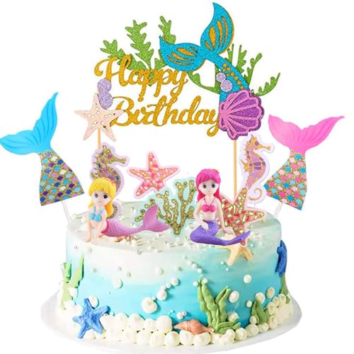ENLACE Meerjungfrau Tortendeko Geburtstag Mädchen 13 Stück Cake Topper Kuchen Deko Happy Birthday Tortenaufsatz für Kinder