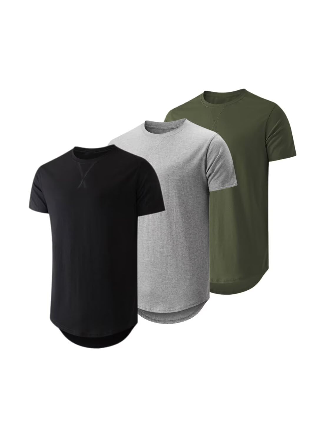 Dokotoo Men Mens 3 Pack Crewneck T-Shirts Multipack Short Sleeve Hipster Hip Hop Longline Classic Tee Tops
