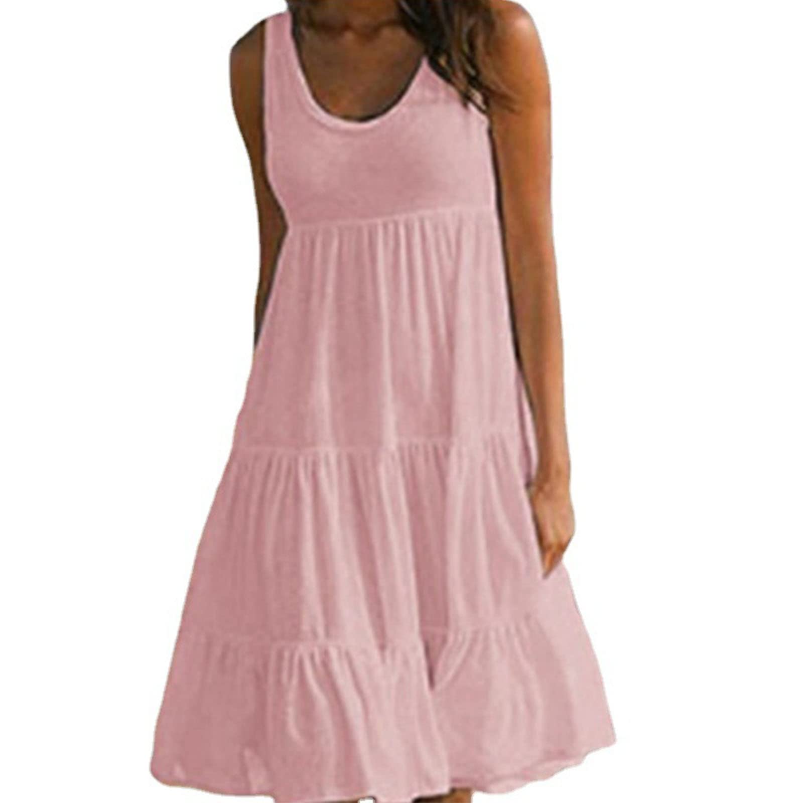 California Romper Dress,Women's Sleeveless Crewneck Panel Dresses,Summer Ruffle Sleeve Round Neck Solid Loose Dress