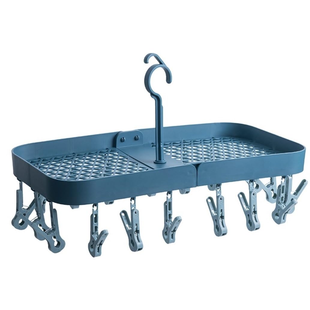Cintres Cintres Pliables avec 18 Pinces De Séchage, Cintre pour sous-vêtements, Pince À Linge en Plastique, Goutte Cintre Vêtement(Blue)