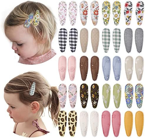 40 Pcs Girl Hair Clips Floral Print Toddler Hair Clips Non Slip Wrapped Snap Hairpins for Kids Barrettes Hair Accessories for Baby Toddler Girls