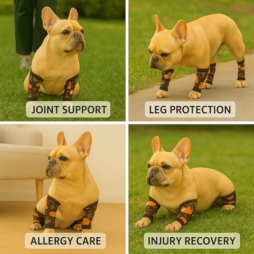Image of Petwarm Dog Recovery Leg Sleeves 4pcs Set Fox Forest Print - Cone-Free Joint Support Sleeves for Dogs, Anti-Lick Recovery Wraps for Small Dogs, Black Brown, S