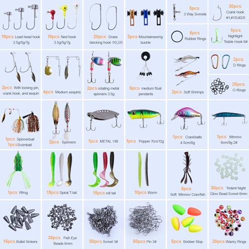 450-Piece Fishing Lure Accessories Kit with Tackle Box for Men
