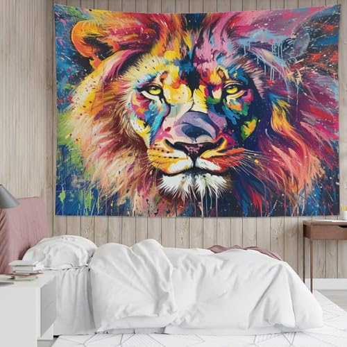 Affiche lion 3D en polyester doux, décoration murale grand format