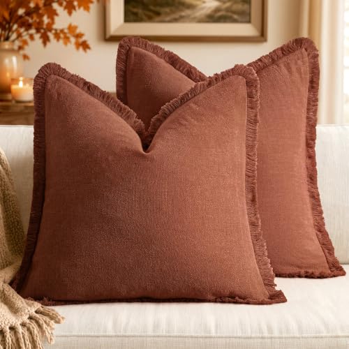 Image of MIULEE Linen Fringe Decorative Fall Throw Pillow Covers Late Autumn 20x20