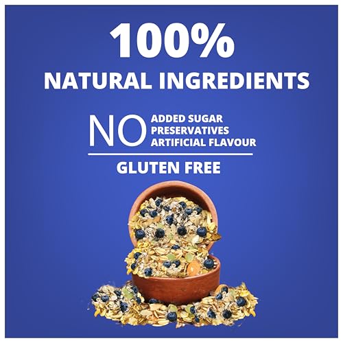 Image of Equalite Blueberry Muesli I Dry fruits I Muesli I Fruit and Nuts I No added sugar I Granola I High protein I Breakfast I Healthy food I Protein food I Gluten Free |No preservatives | High fiber | Omega-3 | High Minerals & Vitamins |Weight loss food I Equalite foods | 350g