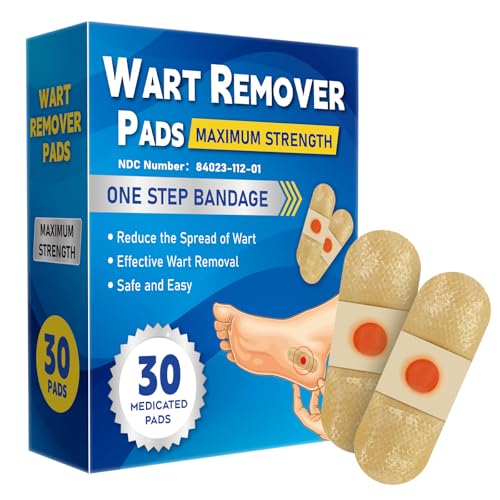 Image of Wart Remover Pads, Maximum Strength One Step Bandages for Hands Neck Feet Fingers, Stays on All Day, 30 Treatments
