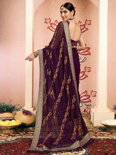 Image of Satrani Women's Georgette Embroidery & Stone Work Saree with Unstitched Blouse Piece