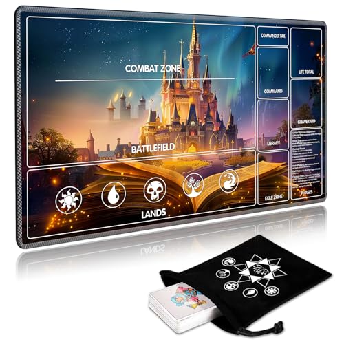 Image of for MTG Playmat with Card Storage Bag,Non-Slip Rubber Base & Smooth Surface 24x14in,Beginner-Friendly Magic Mat for Commander Deck,Magic Book Castle