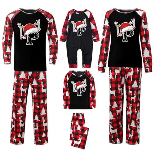Christmas Pajamas For Family Alphabet Print Matching Holiday Pj'S Sets With Short Sleeve 26 A-Z Tee And Pants Loungewear4
