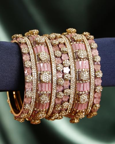 Image of Adwitiya Collection Women Gold Plated Pink Stone Studded Unique Beatuiful Designer Bangles