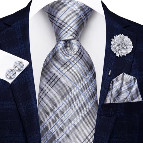 Image of Hi-Tie Men's Silk Ties Formal Woven Classic Necktie Pocket Square Cufflinks Lapel Pin Set Wedding Business