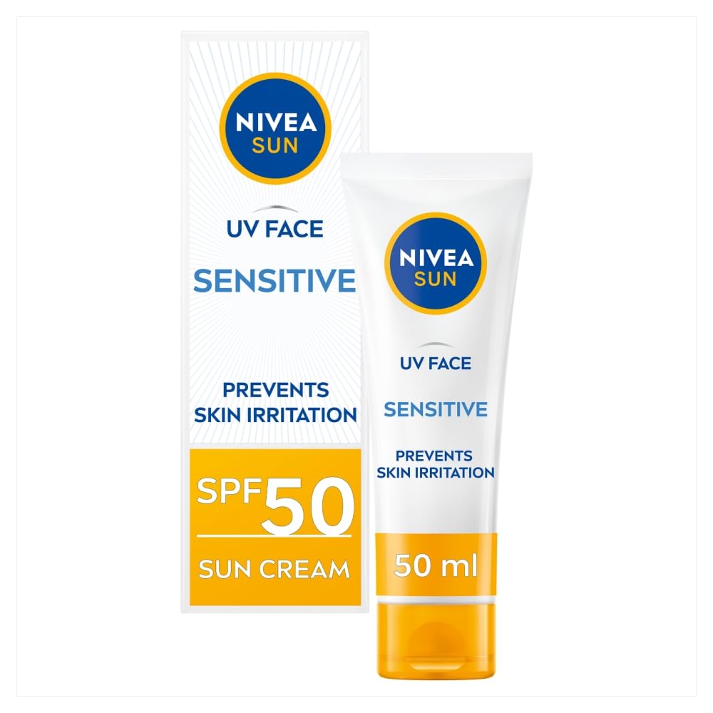 NIVEA Sun UV Face Sensitive SPF 50 Cream (50ml), Sunscreen Protects Against UVA/UVB Rays and Premature Skin Ageing, Sun Cream for Sensitive Facial Skin