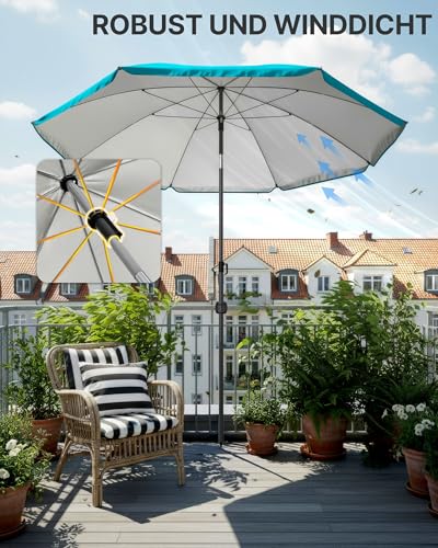 4smile Strandschirm SunnyJoy, Ø 180 cm Türkis - UPF 50+ Sonnenschirm Strand, Sonnenschirm Balkon - Strandschirm windfest stabil, Balkon-Schirm mit Hülle, Gartenschirm 6